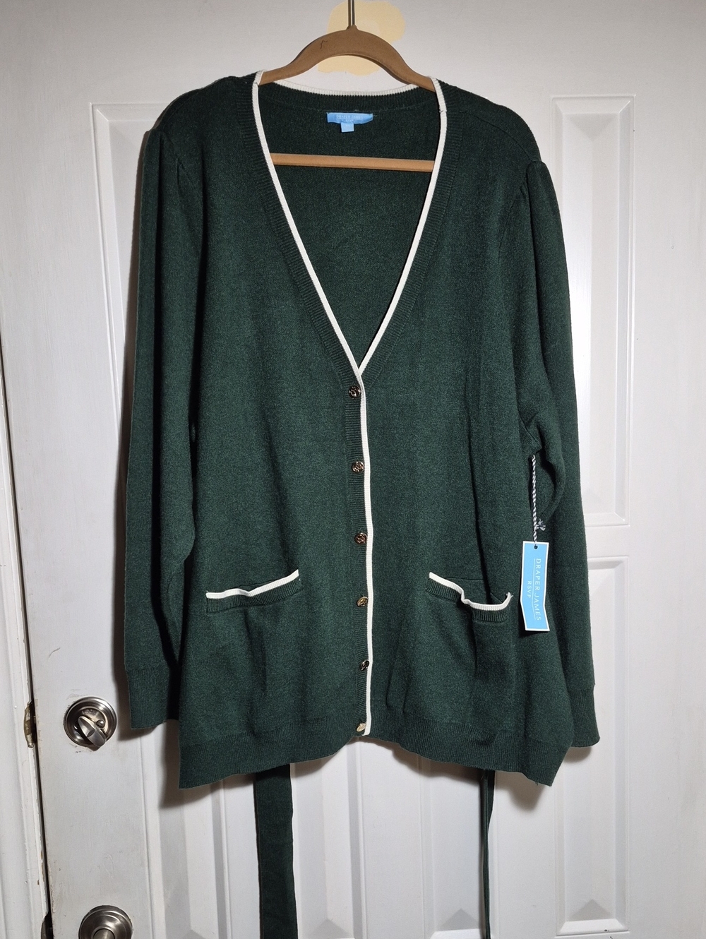 Draper James Dark Green Cardigan with White Trim